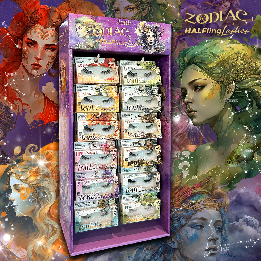 Zodiac Halfling Lashes Full Bar: 96-pair Lashes (12 styles) + Lash Bar Display