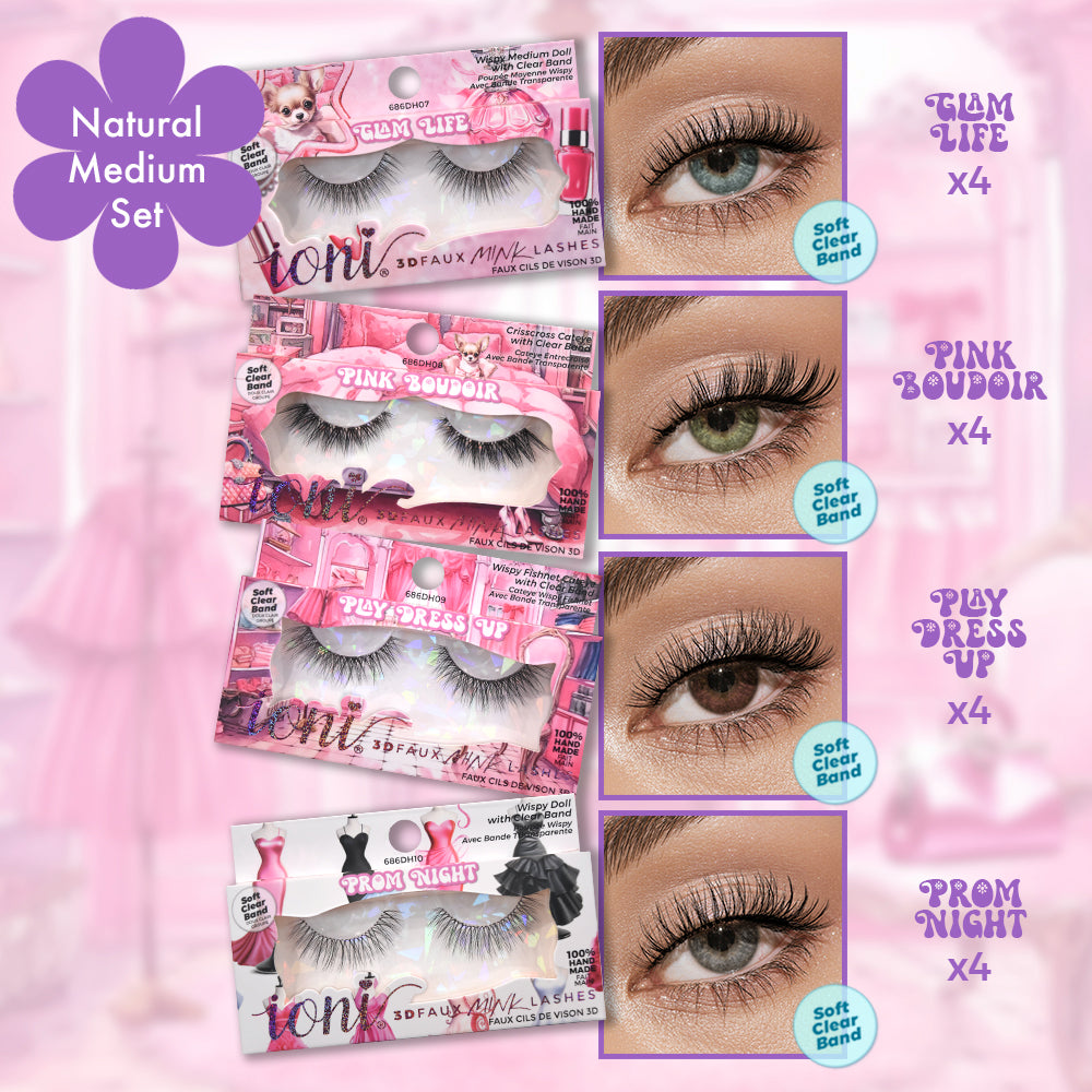 Dollhouse Natural & Medium Set: 16-pair Lashes (4 Styles) + LE Dollhouse Box